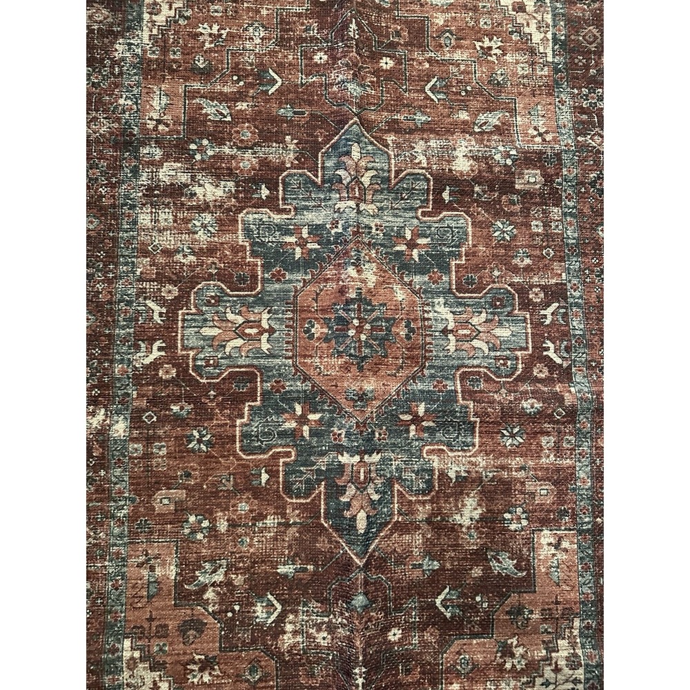 Machine Washable Rug Adiva Larissa  2'6"X6'6" Runner LRS41 Terra Burgundy & Blue